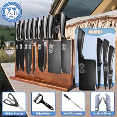 XYJ Professional Knife Sets for Master Chefs,Meat Cleaver Butcher for Camping,Chef Knife Set with Magnetic Knife Block,Bag,Stainless Steel Kitchen Knives Tools Kit - Image 7