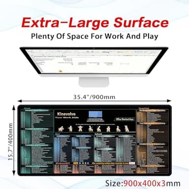 Kinevolve Mouse Pad for Excel/Word/Outlook/PowerPoint Cheat Sheet, Extended Large XL Office Shortcut Keyboard Desk Pad, Non-Slip Accessories Desk Mat 35.4" x 15.7" - Image 4