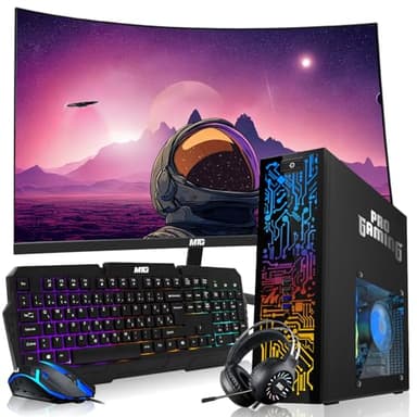 HP Desktop Computer PC – Intel Core i5, 16GB ARGB RAM, 512 GB SSD, 32 Inch Curved Monitor, GT 1030 Graphics, RGB Keyboard with AI Copilot Key, Mouse & RGB Headphones, Windows 11 (Renewed) - Image 1
