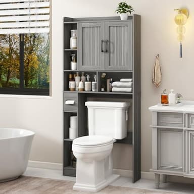 Over The Toilet Storage Cabinet, Farmhouse Storage Cabinet Over Toilet with Barn Door，Home Space-Saving Toilet Rack for Bathroom, Restroom and Laundry.（Wash Grey） - Image 5