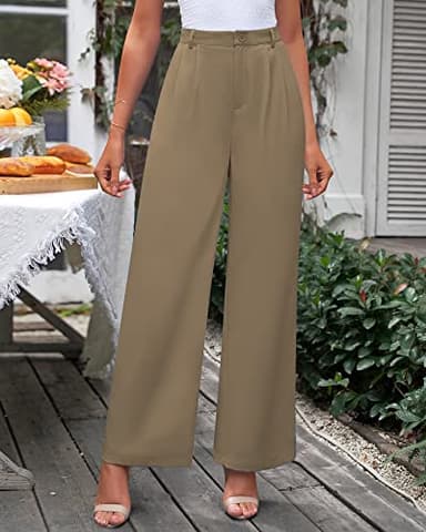 GRAPENT Womens Flowy Pants Womens Wide Leg Trousers Elastic Summer Pants Women Flowy Dress Pants Old Money Clothes Women Business Casual Brown Trousers Color Khaki Size Large Size 12 Size 14 - Image 3