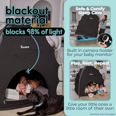 Hiccapop Daydreamer Blackout Tent for Pack and Play, Patented Portable Crib Tent, Blackout Canopy Crib Cover, Sleep Pod for Kids, Black - Image 3