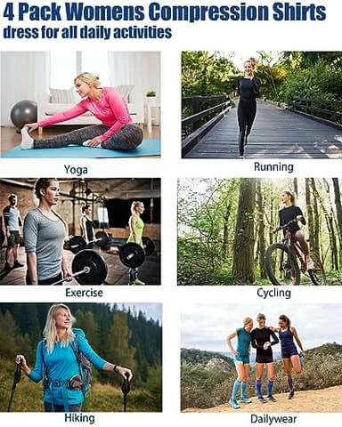 TELALEO 4 Pack Women's Compression Shirt Long Sleeve Performance Workout Baselayer Athletic Top Sports Gear-Black/Grey/White/Blue Large/02 - Image 6