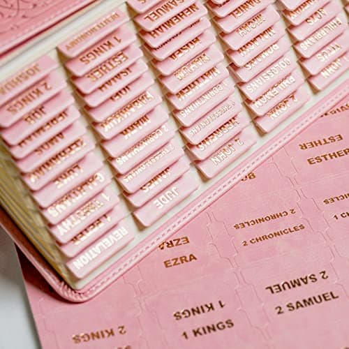 UPAFEXXI-Leather Bible Tabs, Bible Tabs for Women and Men(Gold Foil Lettering) Large Print Stickers, Easy to Read and Apply, 80 Chapters Labels for Easy Navigation(Pink) - Image 1