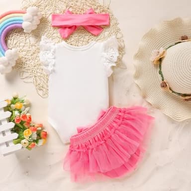 ZOELNIC Baby Girl Summer Clothes Infant Ruffles Romper Shorts Set Floral Summer Outfits Cute Baby Clothes Girl (White#1, 6-9 Months) - Image 3