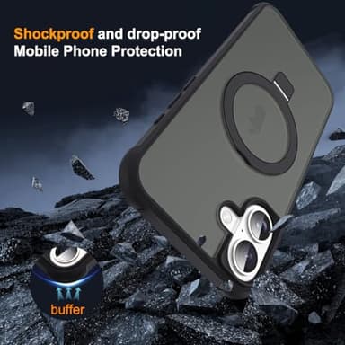 SKYLMW Compatible with iPhone 16 Case with Invisible Magnetic O-Ring Stand Military-Grade Translucent Case for iPhone 16 6.1" [Compatible with Mag-Safe][Great Grip Feeling], Black - Image 7