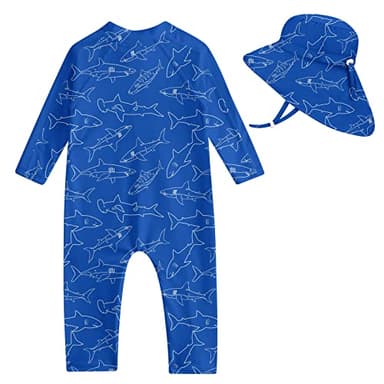 UNIFACO 12 Month Boy Swimsuit Shark Rash Guard Swimwear UPF 50+ Sun Protection Sunsuit with Sun Hat Bathing Suit - Image 2