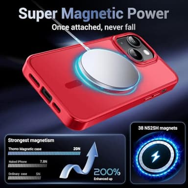 Thomo Strong Magnetic for iPhone 13 Case & iPhone 14 Case [Compatible with Magsafe] Translucent Matte Slim Shockproof Women Girl Anti-Fingerprint Protective Case for iPhone 14/13 6.1", Red - Image 3