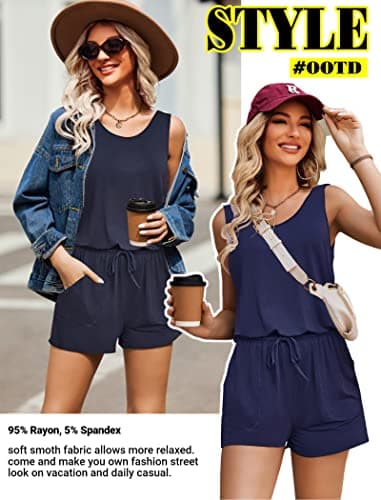 ADOME Shorts Romper for Women Summer Casual One Piece Jumpsuits with Pockets with Pockets Navy Blue M - Image 5