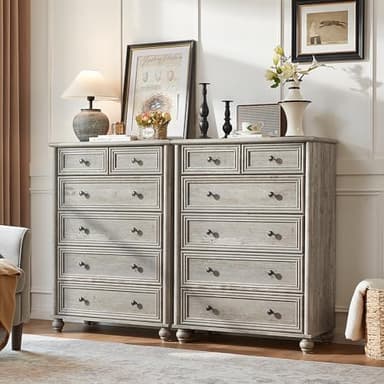 Farmhouse 6 Drawer Dresser Set of 2, Chest of Drawers for Bedroom, 43.5" Tall Grey Dresser with Roman Column, Rustic Wood Storage Dressers Organizer for Living Room, Hallway, Closet - Image 2