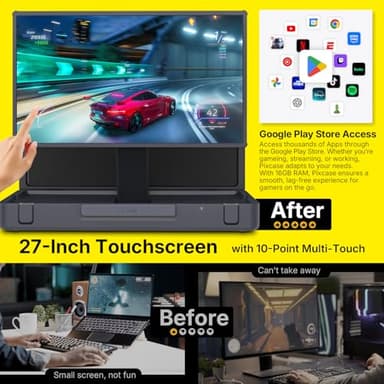 MP Mobile Pixels 27" Pixcase Computer Monitor, 1080P Touchscreen with 16GB RAM, Google Play Access, 40W Speakers, Compact Suitcase Design, Gamepad & Remote Included, Windows/Mac/Switch/Consoles - Image 4