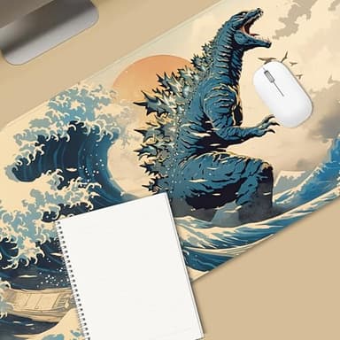 ProbTis Japanese Mouse Pad, Kanagawa Great Wave Mouse Pad, XXL Anime Gaming Keyboard Mat, Stitched Edges Rubber Base, XXL Big Extended Desk Protector for Home Office, 35.4”x15.7” (Sea Wave - Monster) - Image 2