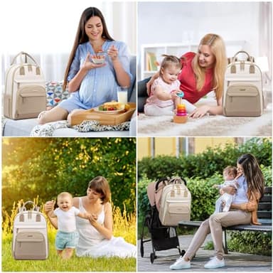 LOVEVOOK Diaper Bag Backpack, Baby Bag with Changing Pad, Large Diaper Backpack Boy Girl, Waterproof Baby Registry Bag for Mom Dad with Stroller Buckles, Beige-khaki - Image 7