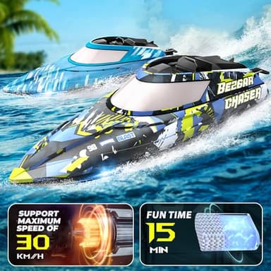 BEZGAR RC Boat, 2 Packs 12 inch Fast Speed RC Boat 30 KPH with A Portable Suitcase for Lakes & Pools & Salt Water, Summer Toys for Adults and Ideal Gifts for Kids Boys Age 6 7 8-12 Years Old - TX2P1 - Image 3