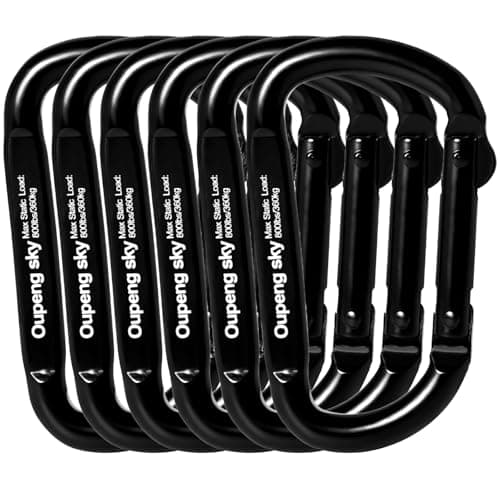 6PCS Carabiner Clip - Heavy Duty Iron Carabiners 800lbs Carabeaner D Ring Shape,Key Chain Clip Hook,Keychain Clip,Multipurpose for Camping, Hiking,Backpacking or Other Outdoor Activities, Black. - Image 1