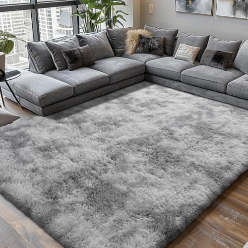 Shag Area Rugs for Bedroom Living Room,8X10 Ultra Soft Fluffy Area Rugs for Dorm, Indoor Carpet Nursery Rugs for Kids Girls Room Home Decor,Tie-Dye Grey - Image 1