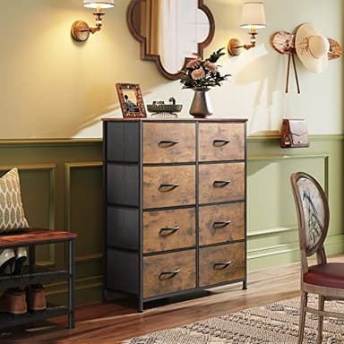 WLIVE Fabric Dresser for Bedroom, Tall Dresser with 8 Drawers, Storage Tower with Fabric Bins, Double Dressers, Chest of Drawers for Closet, Living Room, Hallway, Dorm, Rustic Brown Wood Grain Print - Image 5