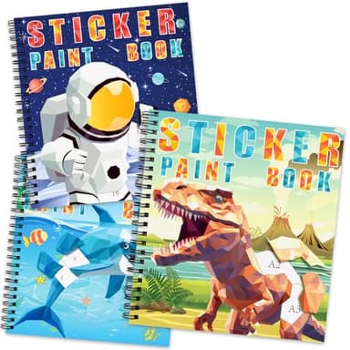 homicozy 3PCS Sticker Paint Books for Kids Ages 4-10,Dinosaur Astronaut Ocean Animals Designs Paint by Stickers,Sticker by Numbers,Party Birthday Gifts for Boys 4-10,Create 30 Pictures at a Time - Image 1