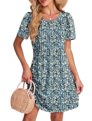 Dresses for Women Summer A Line Colorful Short Sleeve Keen Length T Shirts Cover Up Sundress L - Image 2