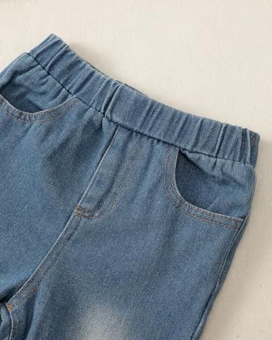 XUANHAO Girls' Cute Clothes - Size 6-7 Long Sleeve Zebra Striped Shirt & Denim Flared Pants Sets for Kids - Image 6