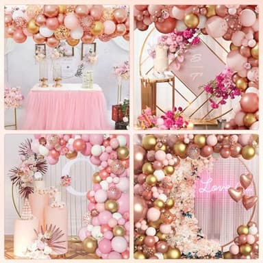 Amandir 153pcs Rose Gold Balloon Garland Arch Kit, Different Sizes 18 12 10 5 inch Pink White Gold Latex Metallic Confetti Balloons for Girls Graduation Birthday Bridal Baby Shower Party Decorations - Image 6