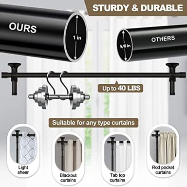 Room Divider, No Drilling Curtain Rod Wall Divider for Space Partition, Adjustable 4-10ft(H) 28-70inch(W) Heavy Duty Floor to Ceiling Tension Rod Dividers Temporary Privacy Separator Window Rods Black - Image 6