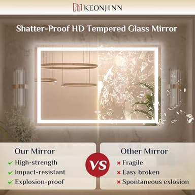 Keonjinn 96 ” x 36 ” Lighted Mirror for Bathroom Wall, LED Mirror with Frontlit & Backlit, Large Bathroom Mirror with Lights, Dimmable 3-Color Lights, HD Tempered Glass, UL-Listed LED Driver - Image 3
