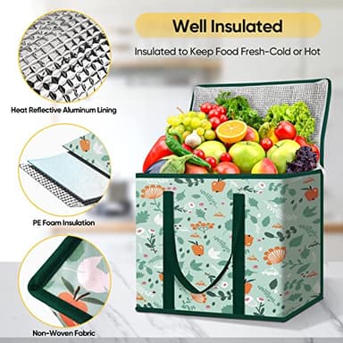 BALEINE 2Pk Insulated Reusable Grocery Bags, Collapsible Cooler Bag for Groceries, Heavy Duty Large Insulated Bag (16''x9''x13'', Spring Stroll) - Image 2