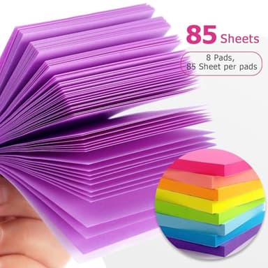 Eastern Wolf 8 Pads Sticky Notes 3x3 Self-Stick Notes 8 Bright Multi Colors Purple Sticky Notes, 85 Sheet/Pad - Image 4