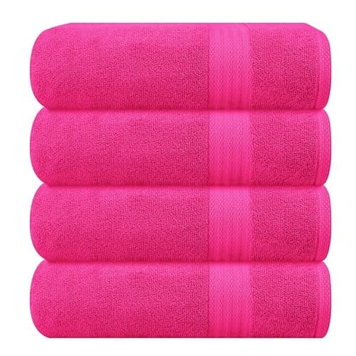 GLAMBURG Premium Cotton 4 Pack Bath Towel Set - 100% Pure Cotton - 4 Bath Towels 27x54 - Ideal for Everyday use - Ultra Soft & Highly Absorbent - Hot Pink - Image 1