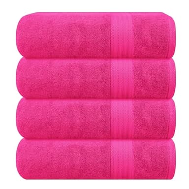 GLAMBURG Premium Cotton 4 Pack Bath Towel Set - 100% Pure Cotton - 4 Bath Towels 27x54 - Ideal for Everyday use - Ultra Soft & Highly Absorbent - Hot Pink - Image 1
