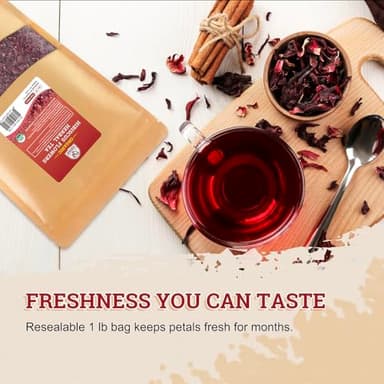 52USA Organic Hibiscus Flowers, Hibiscus Tea, 1 lb (16oz), Hibiscus Flowers Herbal Tea, 100% Certified Organic, Cut and Sifted, Flor de Jamaica, Gluten Free, Non GMO, Keto Friendly - Image 3