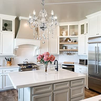 Plug-in 5 Light Crystal Hanging Pendant Lights Acrylic Chandelier with Clear Cord & On/Off Switch H19 D19.7 for Kitchen Island Girls' Room Dining Area Laundry Pavilion. - Image 5