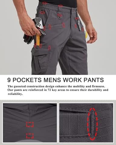 CNBQDD Cargo Work Pants for Men Construction Ripstop Waterproof Mens Tactical Pants Lightweight Hiking Outdoor Pants with Pockets Dark Gray 34Wx30L - Image 2