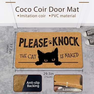 Likjad Funny Black Cat Door Mat - Please Knock The Cat is Naked Front Door Mat Outdoor Entrance, Cat Welcome Mats Outdoor, Black Cat Decor Indoor Door Mats for Entryway, Cat Room Decor, 17x30 Inches - Image 3