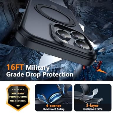 Temdan Magnetic for iPhone 16 Pro Case,[with 360°Rotatable Invisible Magnetic O-Ring Stand][Military Grade Shockproof][Compatible with MagSafe] Slim Translucent Matte Phone Case for iPhone 16 Pro 6.3" - Image 3