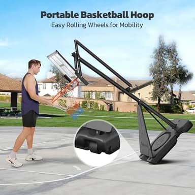 Yohood Basketball Hoop Outdoor Portable, 10ft Quickly Adjustable Basketball Goal System with 44 Inch PC Backboard & Wheels for Court/Backyard/Driveway - Image 6