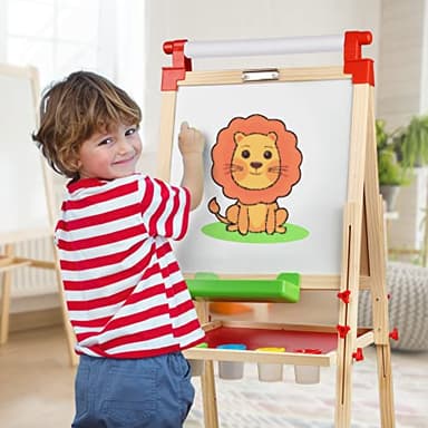 JOYOOSS Kids Wooden Easel with Paper Roll - Adjustable Magnetic Double Sided Drawing Board Whiteboard & Chalkboard Dry Easel Board,Children Art Easel for 3~12 Years Kids Boys Girls Painting Drawing - Image 7