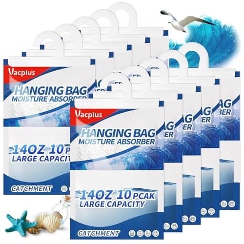 Vacplus Moisture Absorbers, Hanging Closet Dehumidifier Bags, Humidity Packs, Desiccant, Closet Dehumidifiers with Ocean Breeze Fragrance, 10 Pack, 14.0 OZ