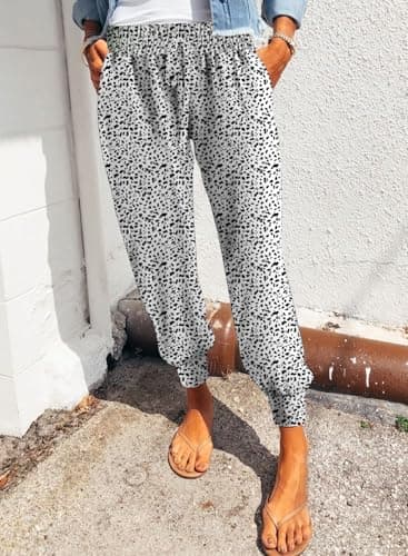 Dokotoo Womens Summer Comfy Casual Loose Breezy Leopard Drawstring Elastic Waist Loose Jogging Jogger Pants Sweatpants for Women with Pockets Large - Image 2
