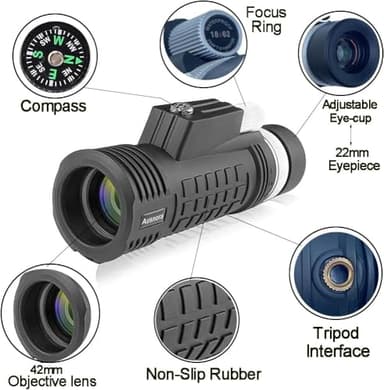 Monocular Telescope for Adults,40x60 HD Large Vision Monoculars with Smartphone Adapter Tripod,High Powered Monocular for Birdwatching Hunting Hiking Camping,BAK4 Prism FMC Lens,Waterproof (12x60) - Image 2