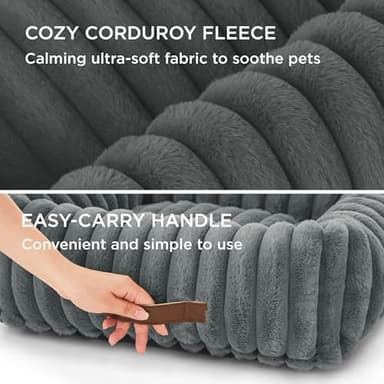 Bedsure Cute Dog Bed for Small Medium Dogs - Washable Furry Puppy Beds, Rectangle Orthopedic Corduroy Fleece Pet Beds with Removable Zipper Cover, 25x21x7inches, Warm Grey - Image 5