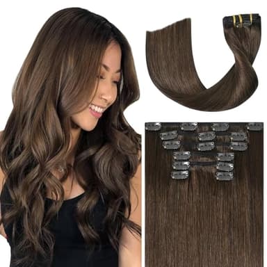 Ukira Medium Brown Hair Extensions Real Human Hair Clip ins for Women, 18 Inch 120g 7pcs #4 Human Hair Extensions, Natural Straight Remy Human Hair Chocolate Brown Clip in Extensions - Image 1