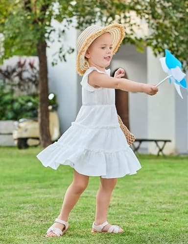Arshiner Toddler Girls White Dress Ruffle Sleeveless Tiered Swing Twirly Dresses Cute Summer Beach Sundress Size 5-6 - Image 5
