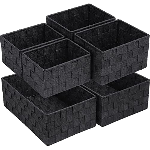 Posprica Woven Storage Baskets for Organizing 6 Pack, Large&Small Storage Cube Bins Set for Bathroom, Storage Boxes Container for Drawer, Closet, Shelf, Dresser, Black - Image 1