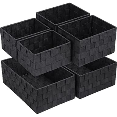 Posprica Woven Storage Baskets for Organizing 6 Pack, Large&Small Storage Cube Bins Set for Bathroom, Storage Boxes Container for Drawer, Closet, Shelf, Dresser, Black - Image 1