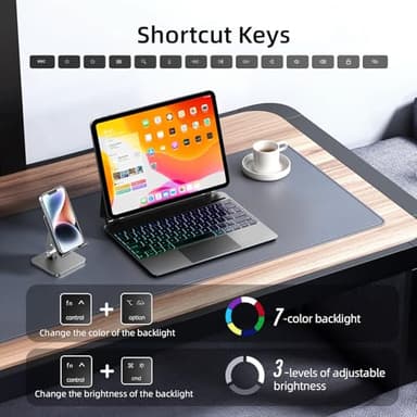 CSZZACME for iPad Air 13 inch case Keyboard M3 2025 & M2 2024,Magic Keyboard for iPad Pro 12.9 (6th,5th,4th,3rd Gen),Magnetic Attach,Multi-Gesture Trackpad,7-Color Backlit,Shortcut Keys,Black - Image 4