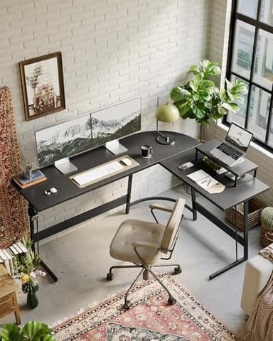 CubiCubi L Shaped Gaming Desk Computer Office Desk, 47 inch Corner Desk with Large Monitor Stand for Home Office Study Writing Workstation, Black - Image 2