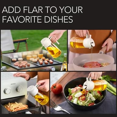 YARRAMATE 16oz/470ml Glass Olive Oil Sprayer for Cooking with Stickers, 2 in 1 Oil Dispenser for Kitchen Gadgets, Food Grade Premium Spray Bottle for Salad, Frying, BBQ (Creamy White) - Image 9