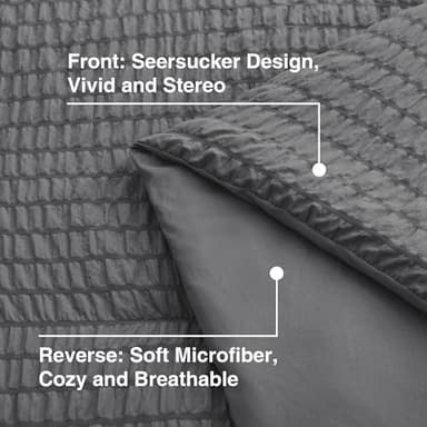 Love's cabin Seersucker Dark Grey King Size Comforter Set 7 Pieces, All Season Bedding Set, King Bed in a Bag Comforter Set with Comforter, Flat Sheet, Fitted Sheet, Pillowcase and Pillow Sham - Image 5